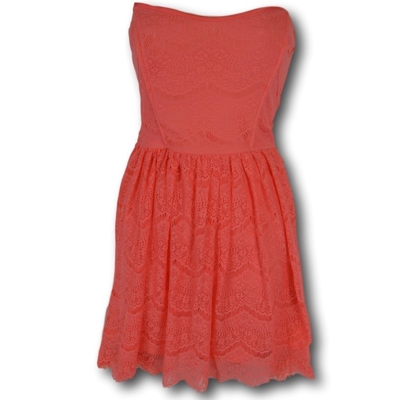 Forever21 Coral Strapless Lace Dress M - Picture 2 of 3